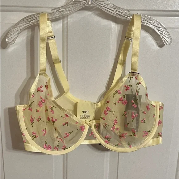 Savage X Fenty Yellow Floral Sheer Bra - Picture 1 of 6